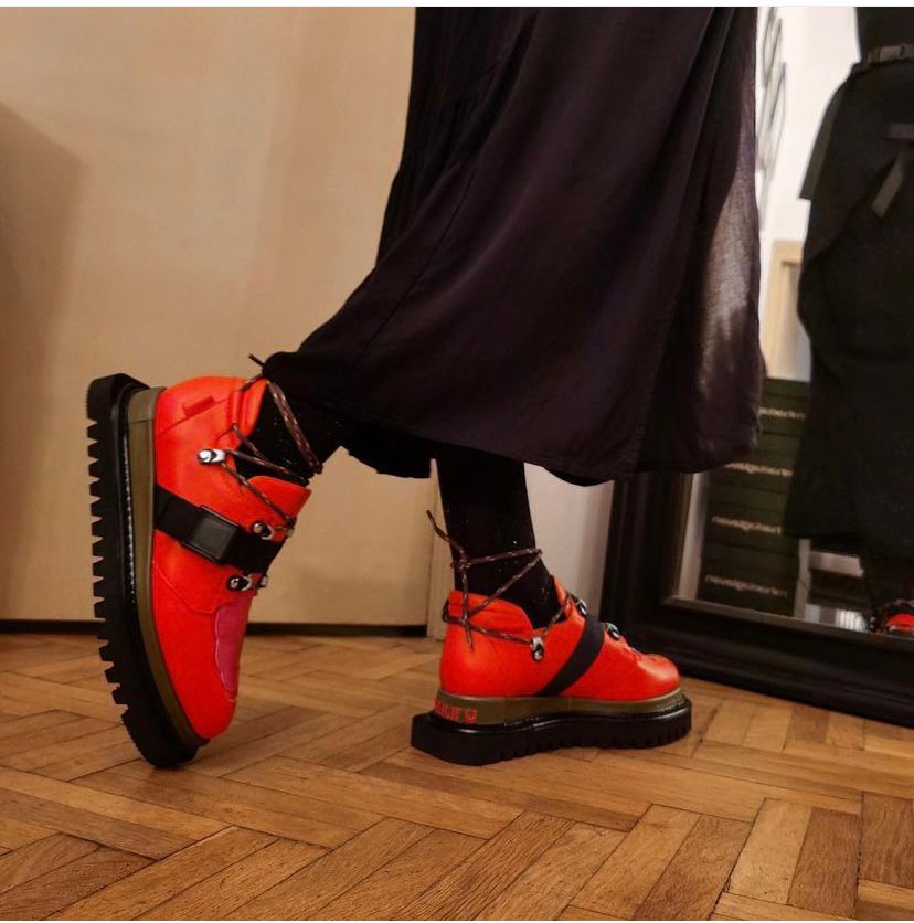 Acid Cloud red leather booties