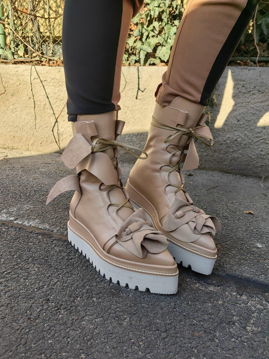 Hypnotize Me beige leather booties