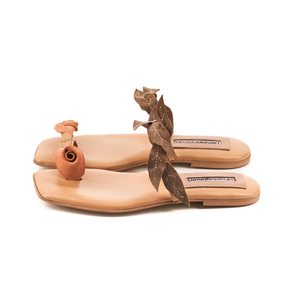 Blooming Garden beige suede flat sandals