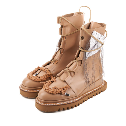 Braided with Love XOXO beige leather lace-up booties