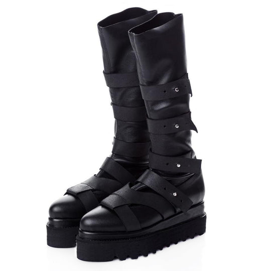 Easy Strappy black stretch boots