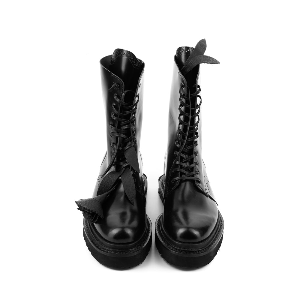 Floral Delight black polished leather combat boots