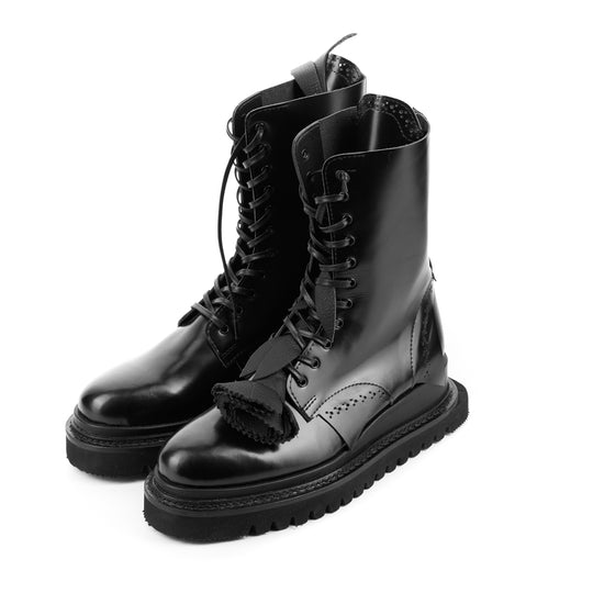 Floral Delight black polished leather combat boots