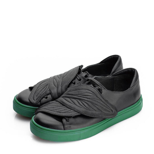 Leaves Hug black leather sneakers - green sole