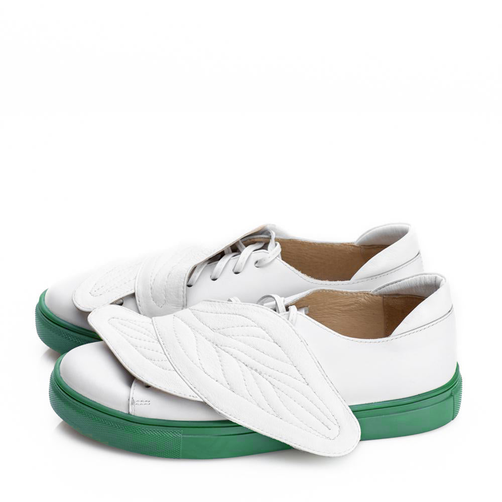 Leaves Hug white leather sneakers - green sole