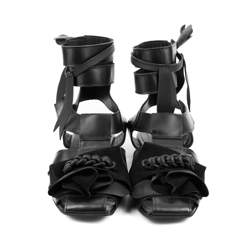 Light is my Accomplice black leather sandals