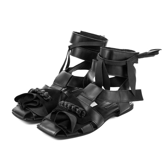 Light is my Accomplice black leather sandals