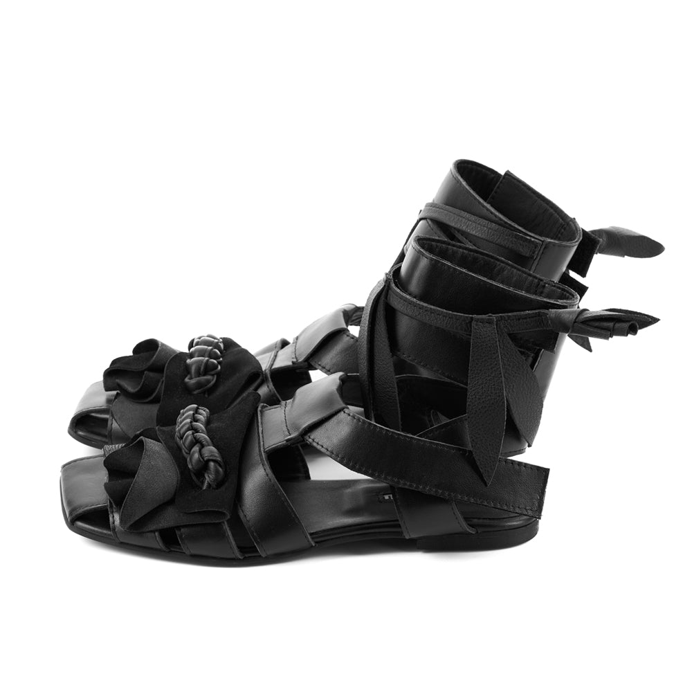 Light is my Accomplice black leather sandals