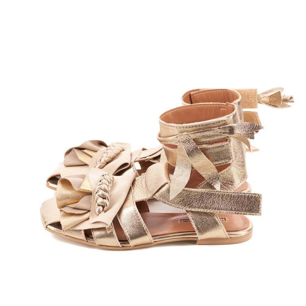 Light is my Accomplice golden leather sandals