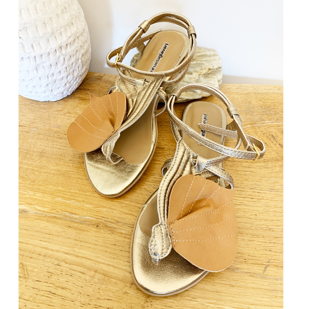 Sustainable Selection-Love poem golden leather flat sandals