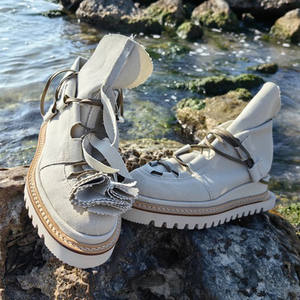 Make this flower great again light beige vegan booties