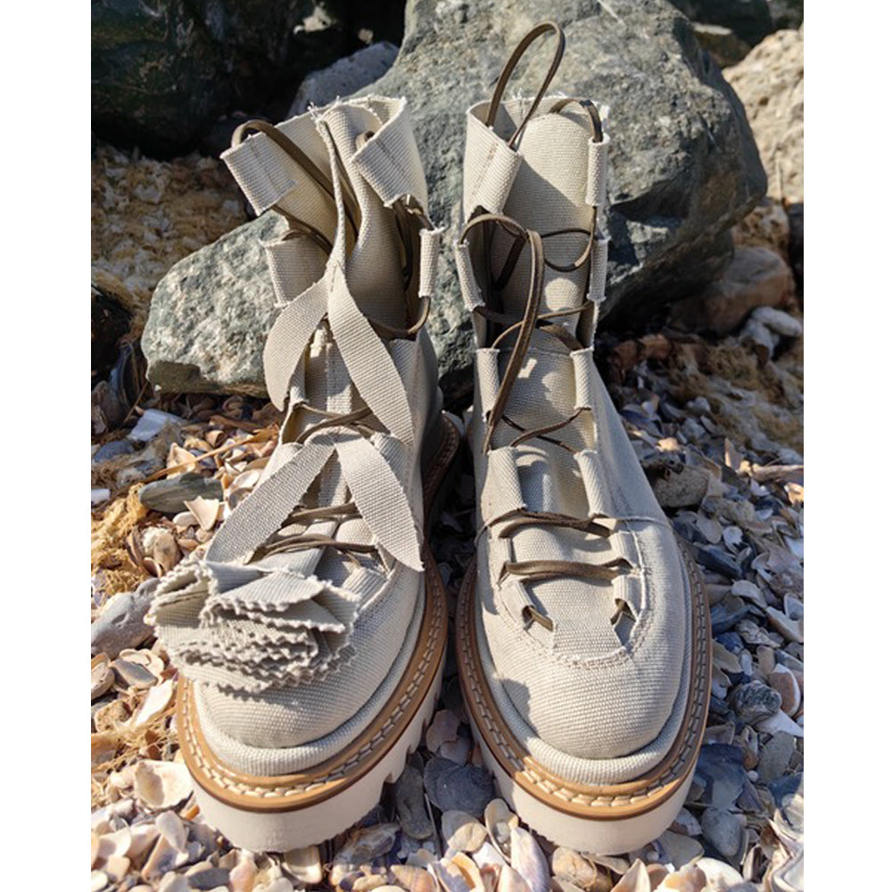Make this flower great again light beige vegan booties