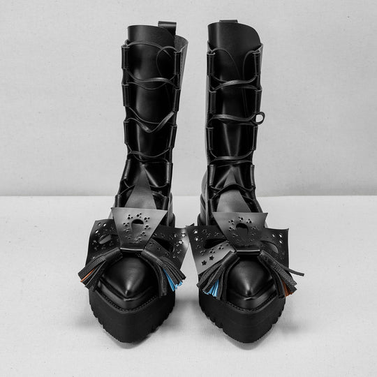 Miez- black leather lace-up boots