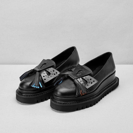 Miez black leather chunky loafers