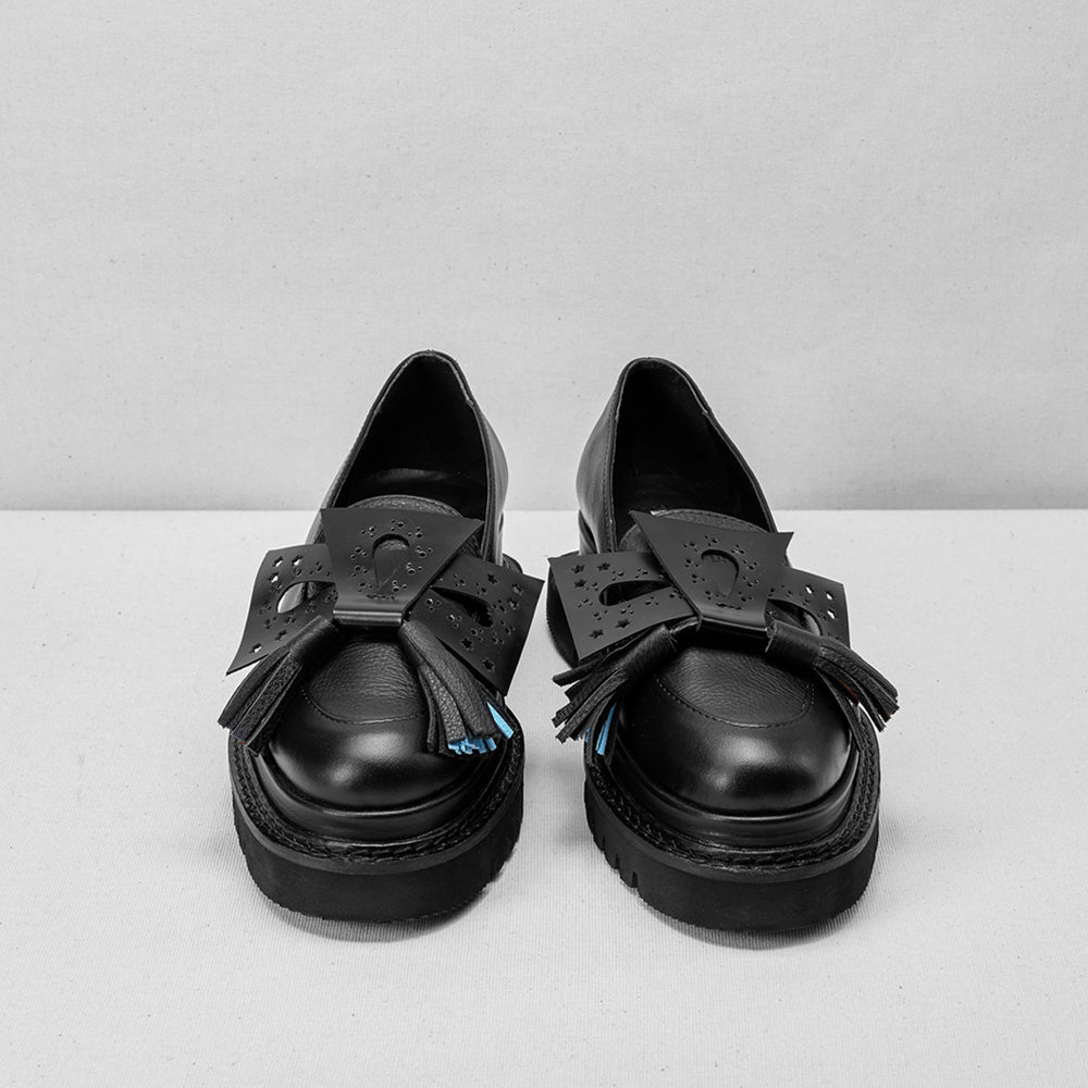 Miez black leather chunky loafers