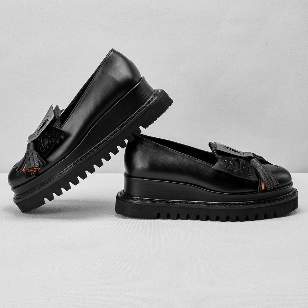 Miez black leather chunky loafers