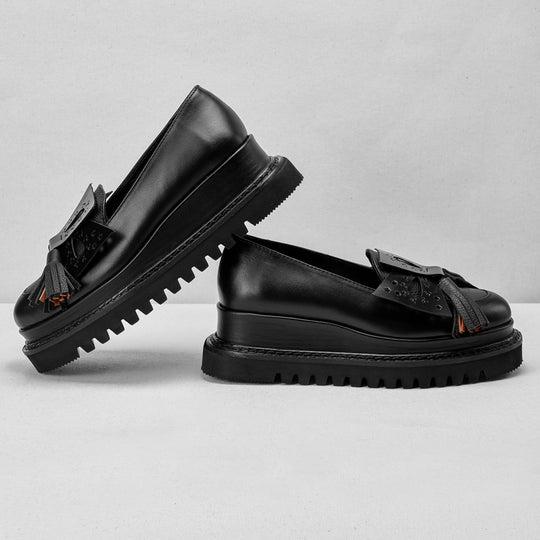 Miez black leather chunky loafers
