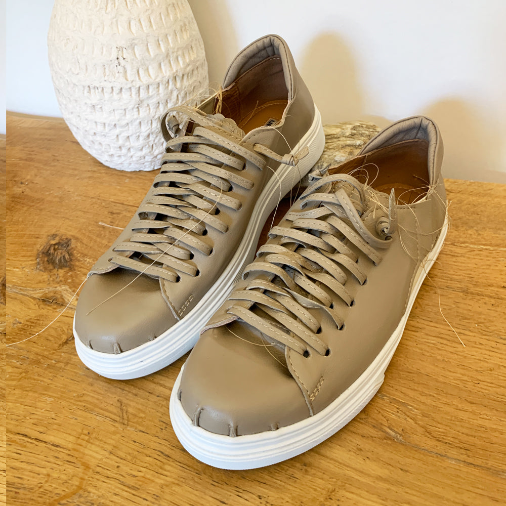 Sustainable Selection- Seaside escape taupe leather low-top sneakers