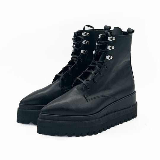 Sharp Love black leather booties