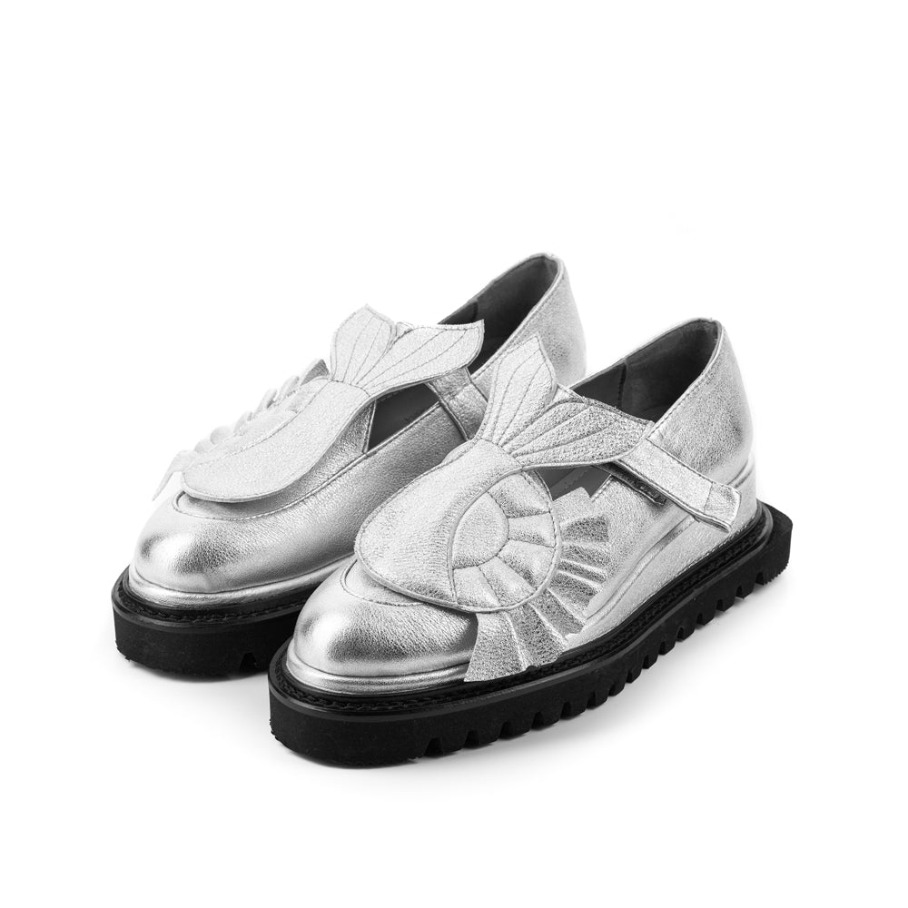 The Answer Within silver leather loafers