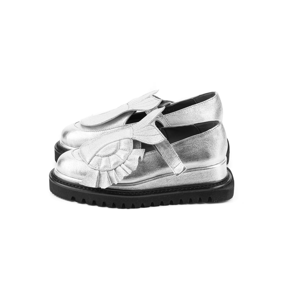 The Answer Within silver leather loafers