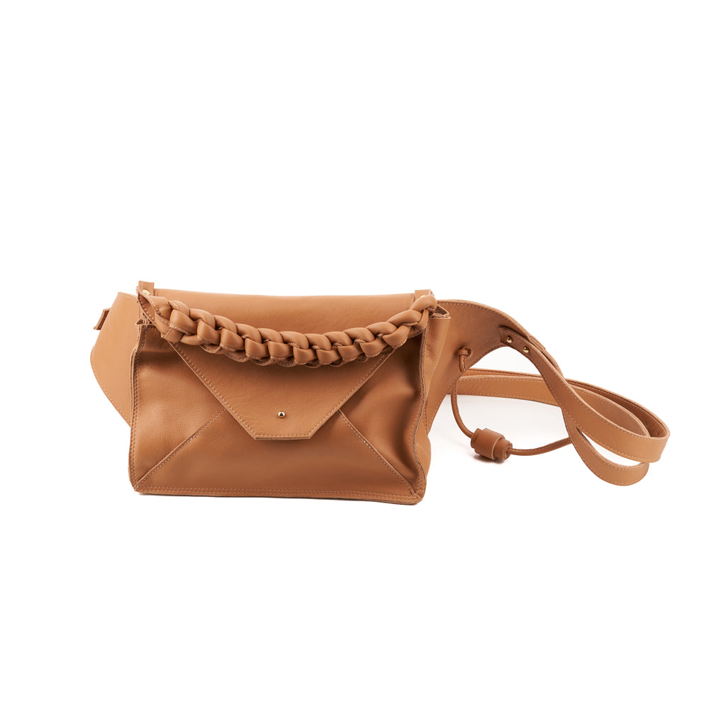 The Embrace camel leather waist purse