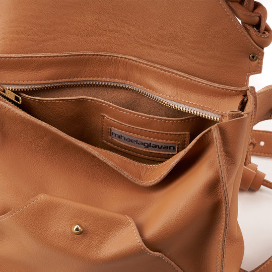 The Embrace camel leather waist purse