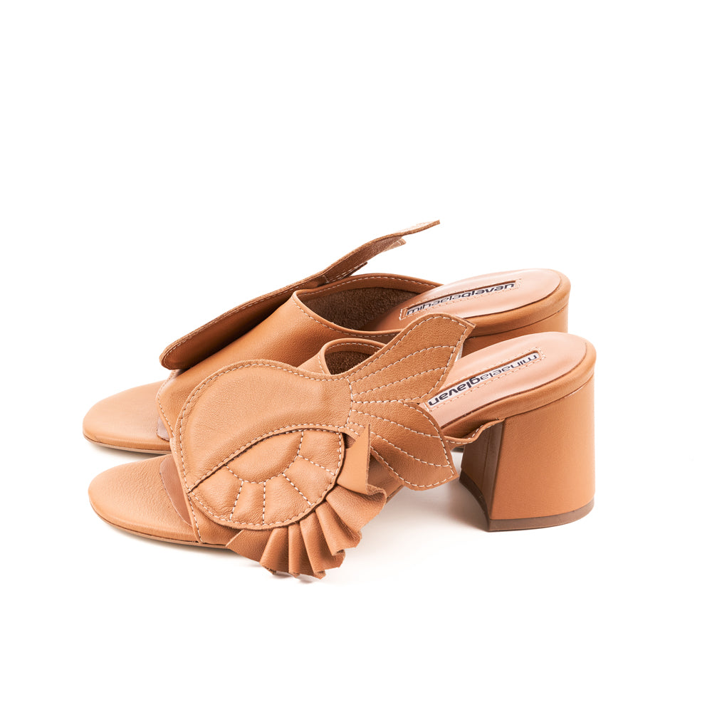 The Joker in the Pack camel leather mules sandals