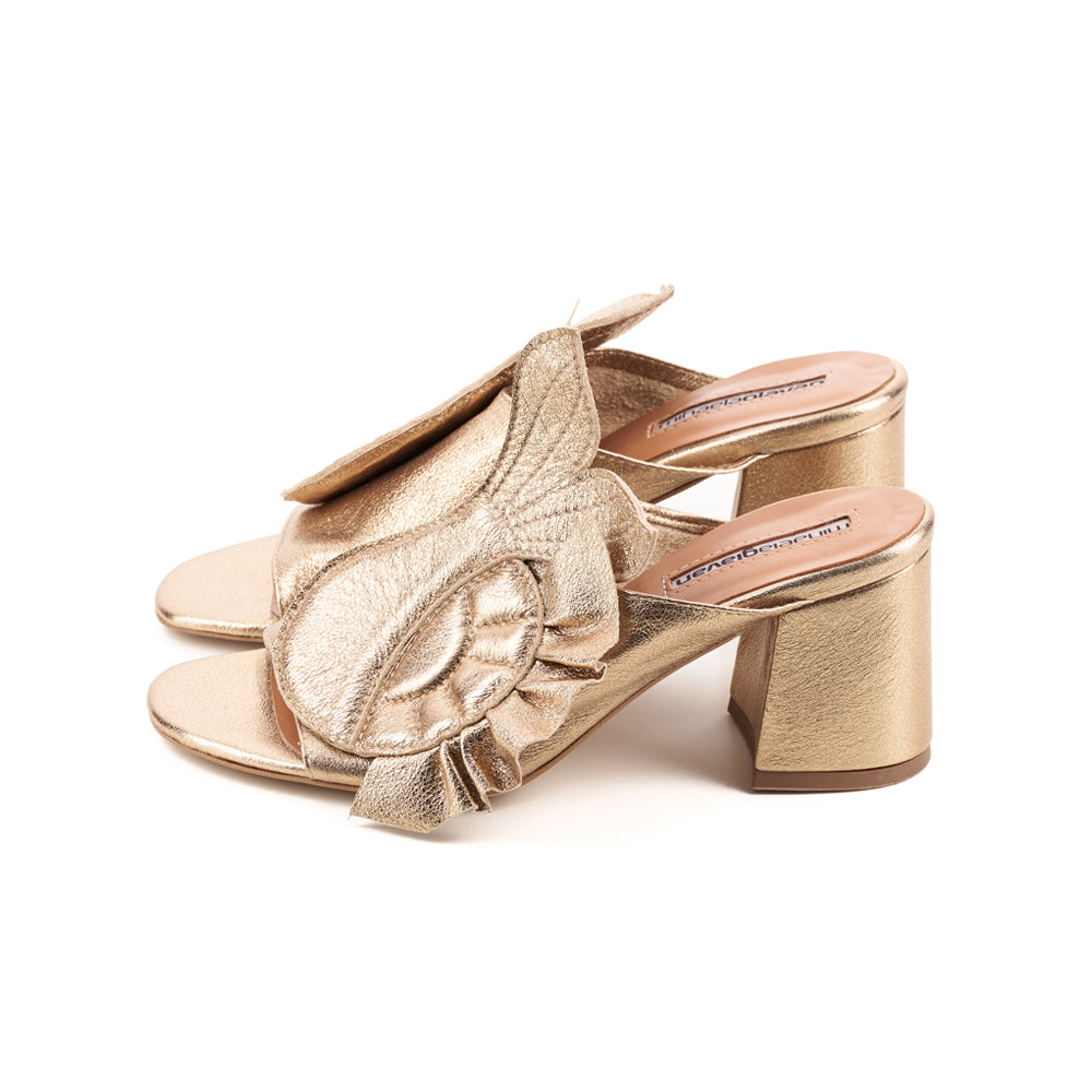 The Joker in the Pack golden leather mules sandals