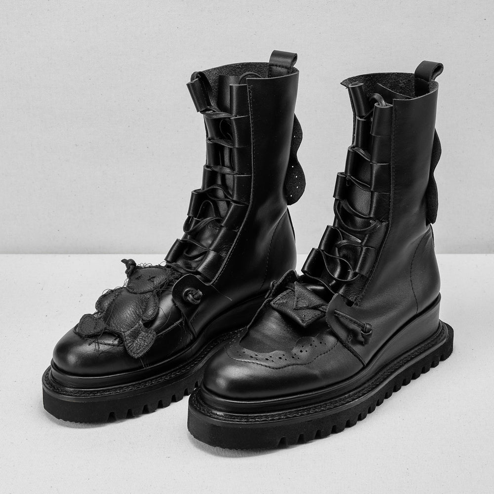 Why so Serious black leather lace-up booties