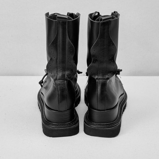 Why so Serious black leather lace-up booties