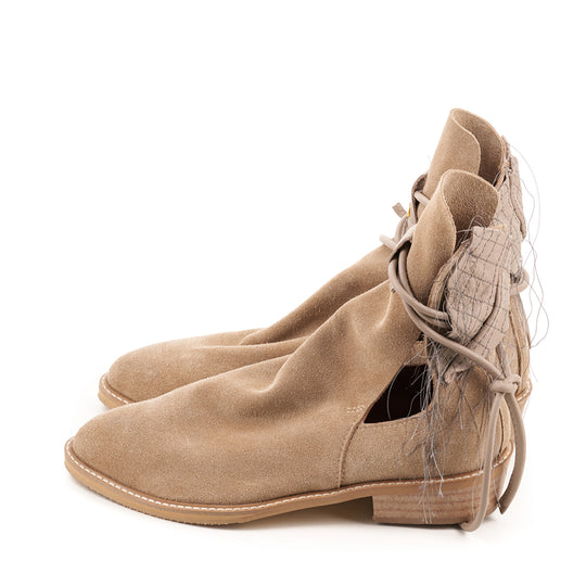XOXO Paper Game beige suede cut-out booties