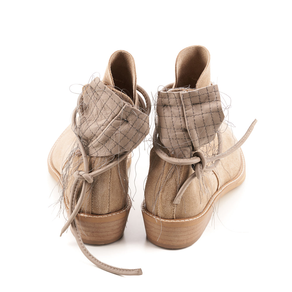 XOXO Paper Game beige suede cut-out booties