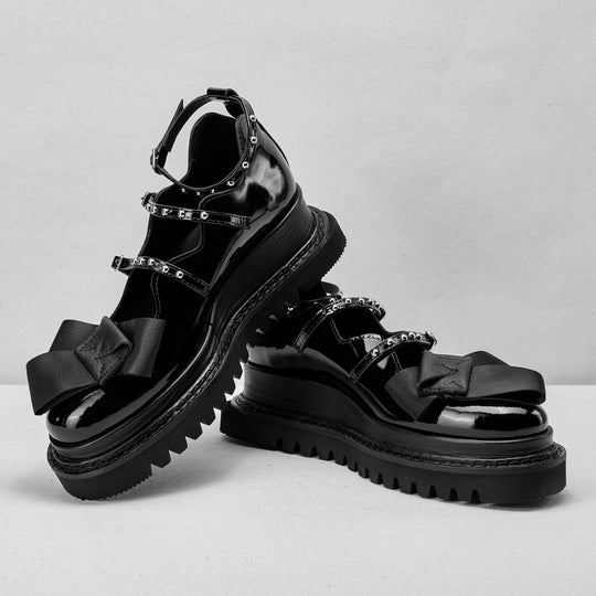 You’ve Got a Message black patent strappy shoes