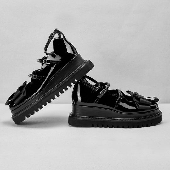 You’ve Got a Message black patent strappy shoes