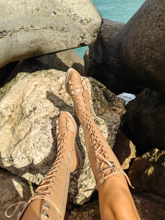 Urban Touch beige leather boots