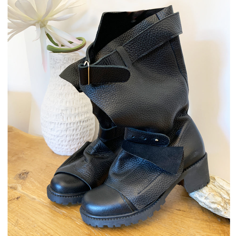 Sustainable Selection- Black leather booties