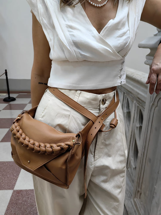 The Embrace camel leather waist purse