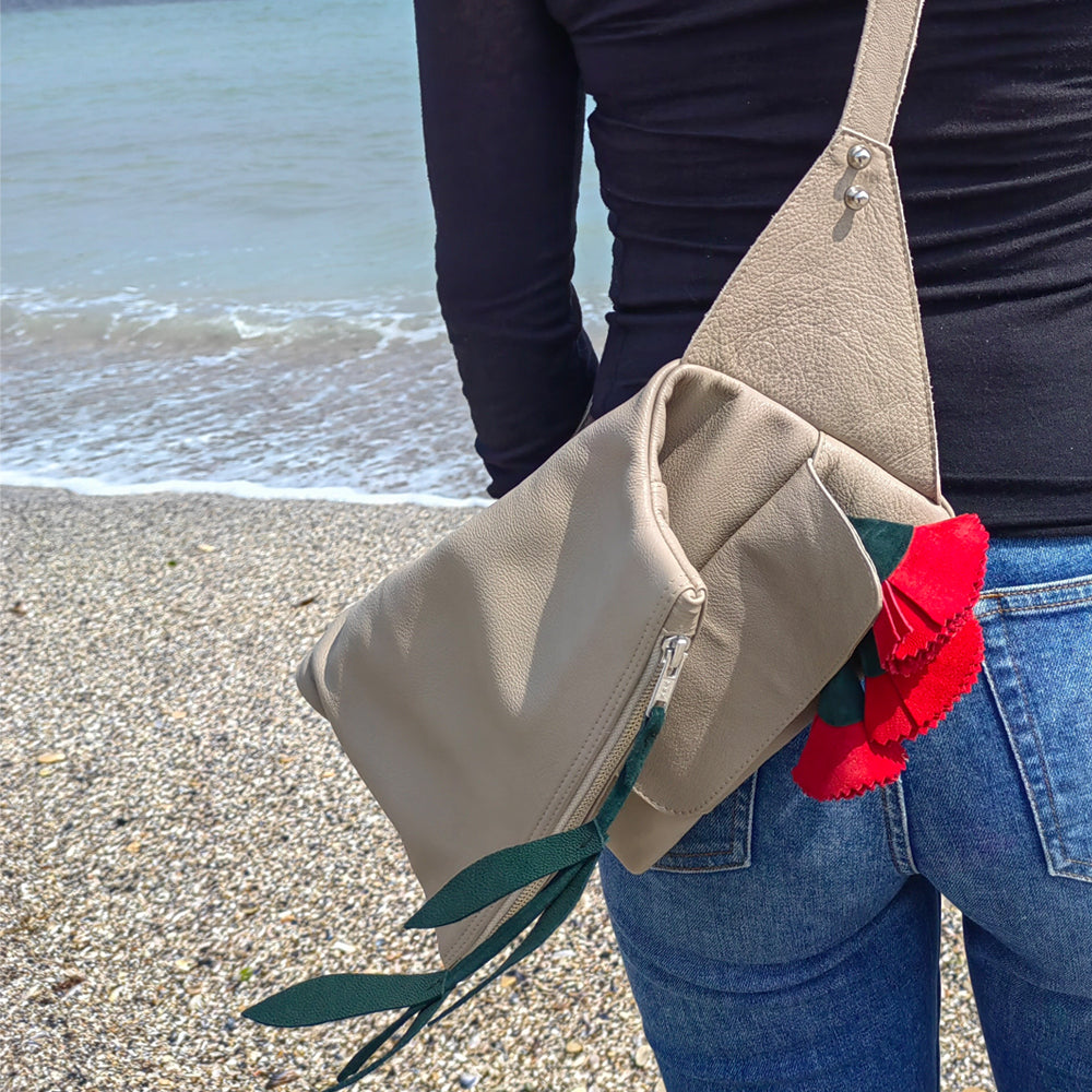 Make This Flower Great Again beige leather purse