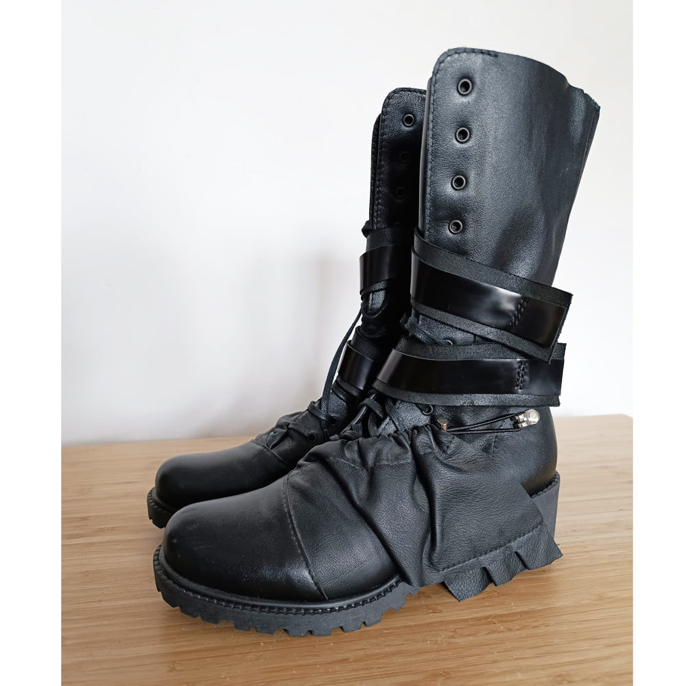 Sustainable Selection- Loveable ruffles black leather boots