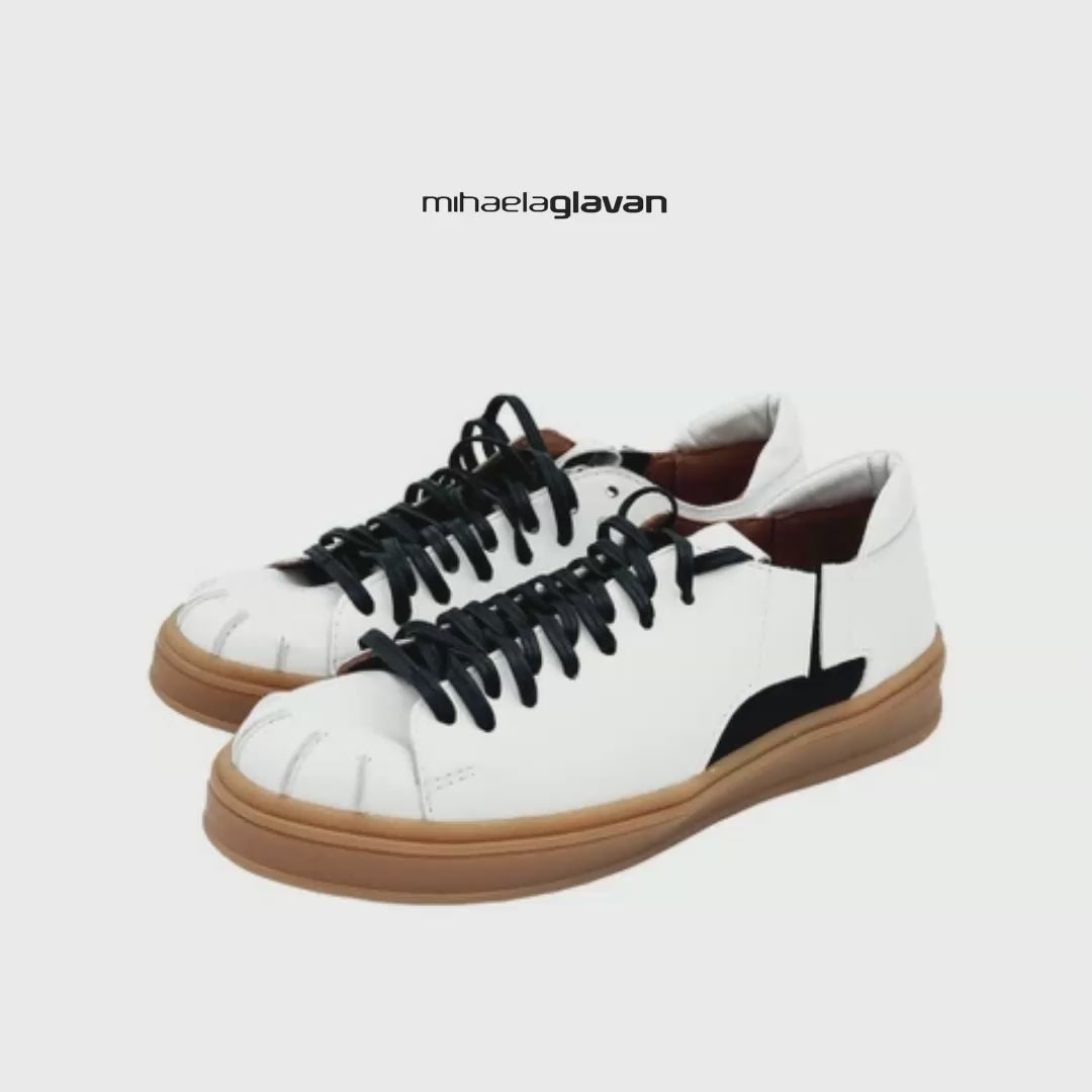 Ribbed white leather sneakers