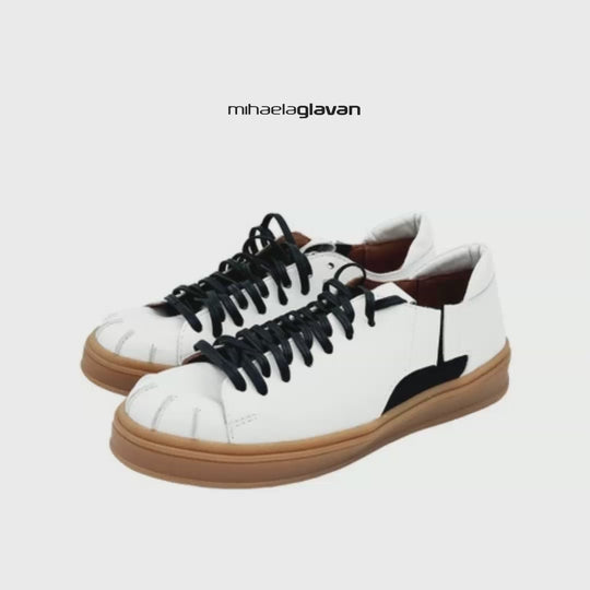 Ribbed white leather sneakers