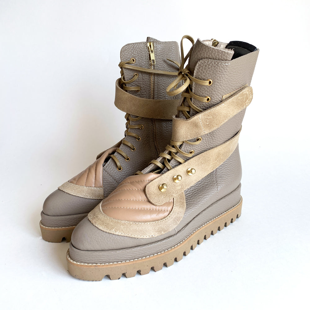 Sustainable Selection- Taupe leather lace-up booties