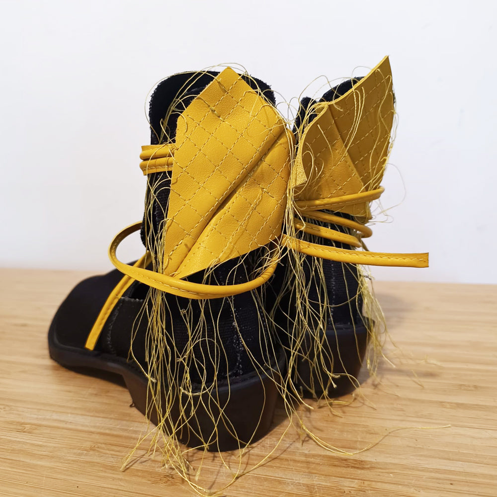 Sustainable Selection-Black textile cut-out booties