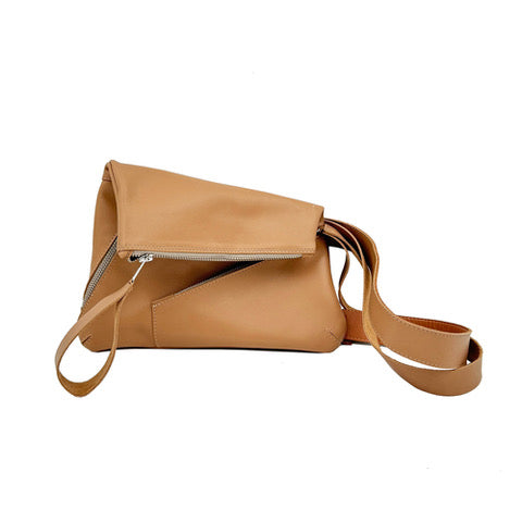 Double Zipper beige leather bum bag