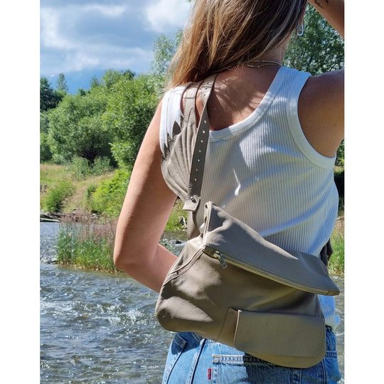 Fly Away With Me beige leather bum bag
