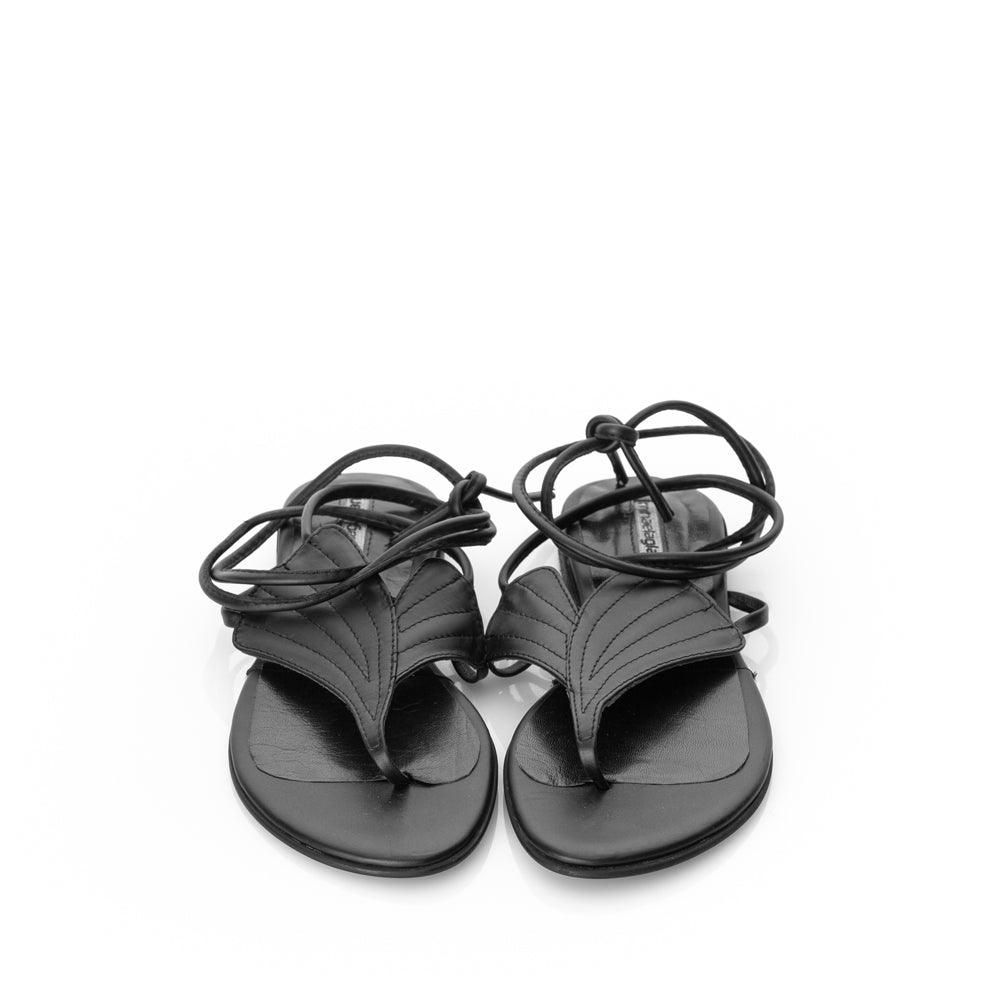 Leaves Anatomy black leather flat sandals