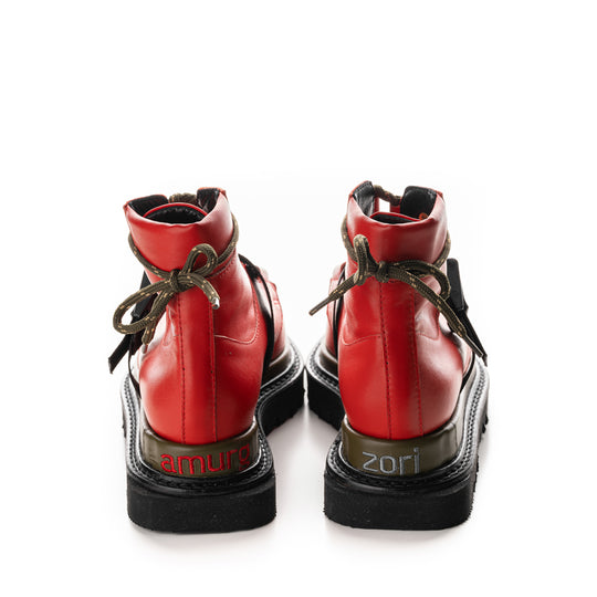 Stylish unique boots with embroidered khaki leather covered mid-sole