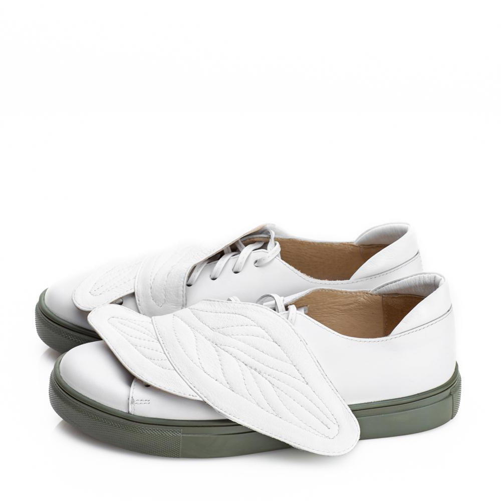 Leaves Hug white leather sneakers - khaki sole