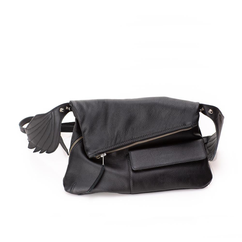 Fly Away With Me black leather bum bag